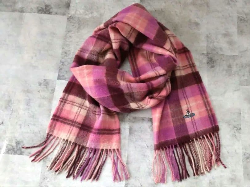 ヴィヴィアンウエストウッド⿻ カシミヤ100%洗えるマフラー カラーオーブ刺繍