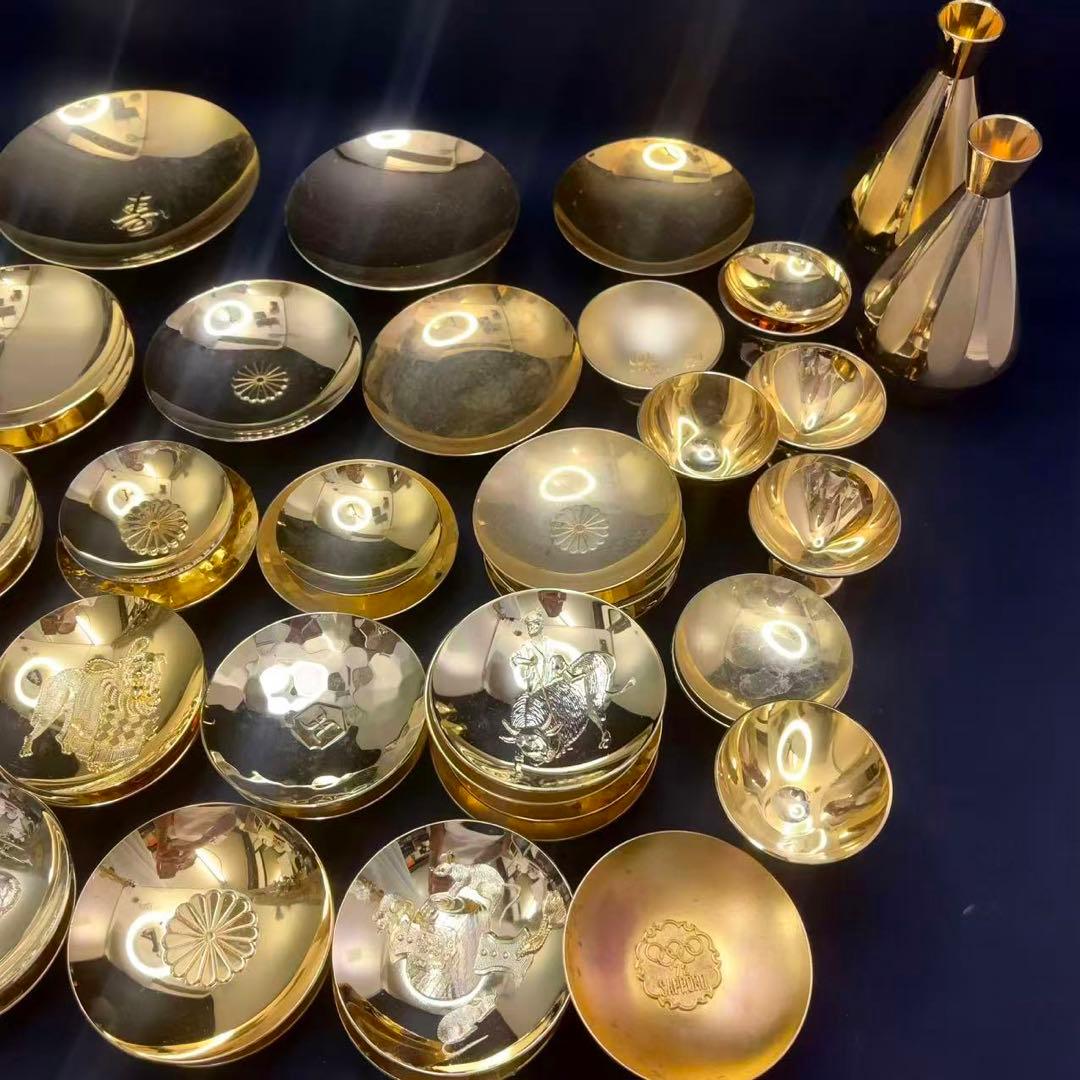 24KGP 金杯 金盃 金メッキ 干支 鳳凰 菊花紋等 45点 約4.05kg