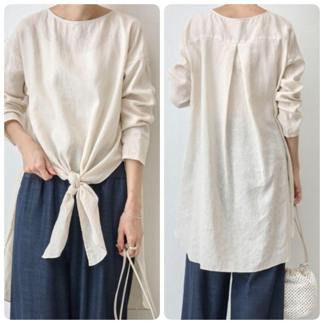 極美品✨23SSビアズリー 前結びリネンチュニックブラウス 麻