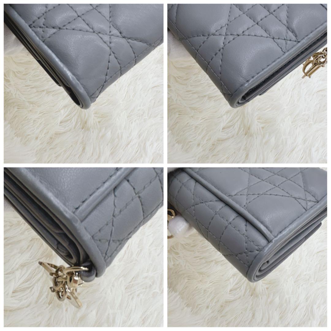 美品✨ディオール カナージュ ロータスウォレット　三つ折り財布 ブルーグレー