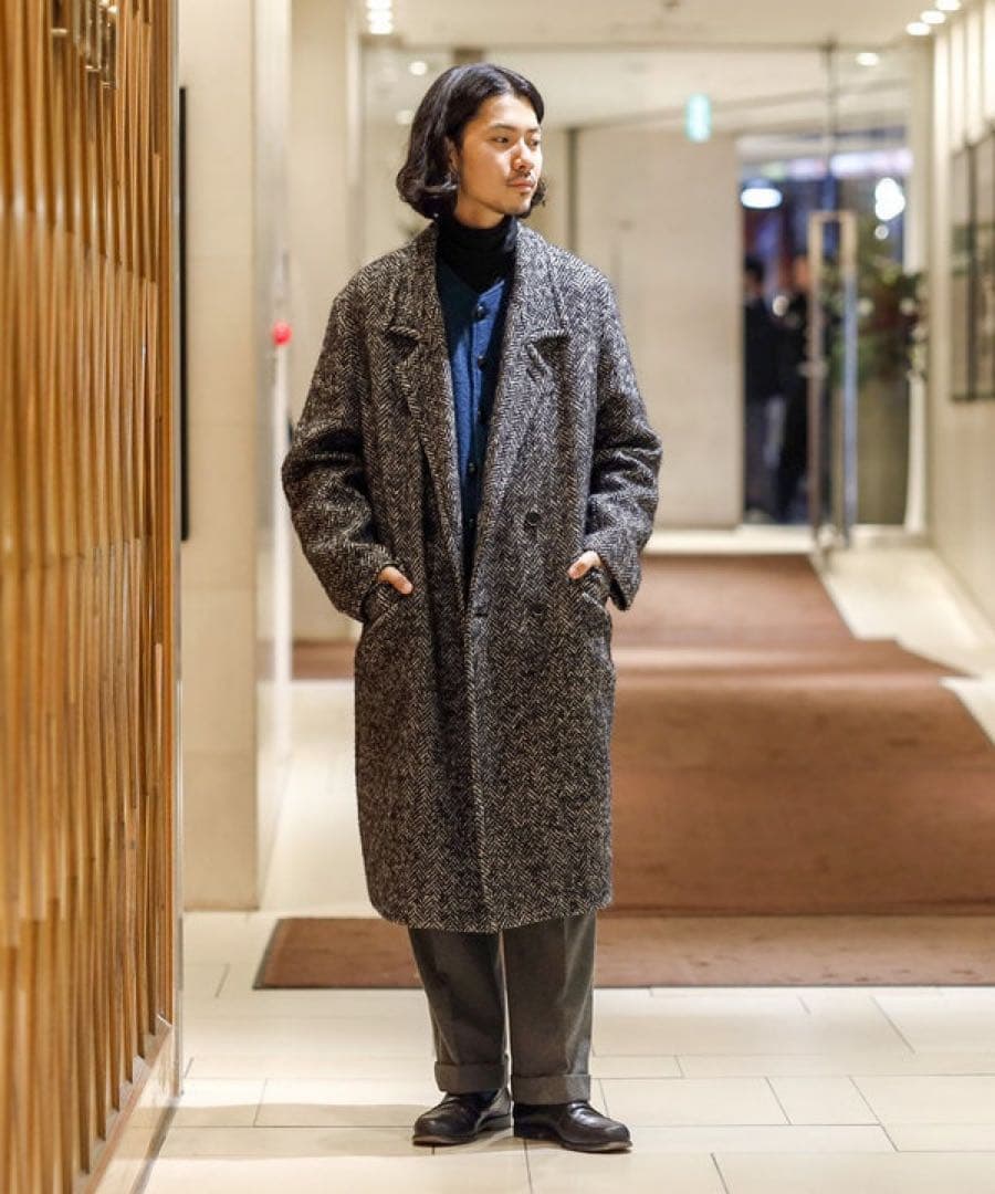 PALTO ヘリンボーン 4ボタンダブル ベルテッドコート 48