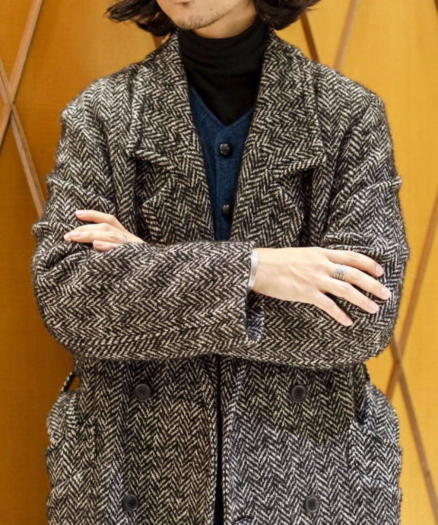 PALTO ヘリンボーン 4ボタンダブル ベルテッドコート 48