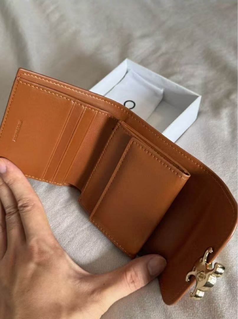 CELINE セリーヌ トリオンフ レザー 三つ折り 財布 ブラウン