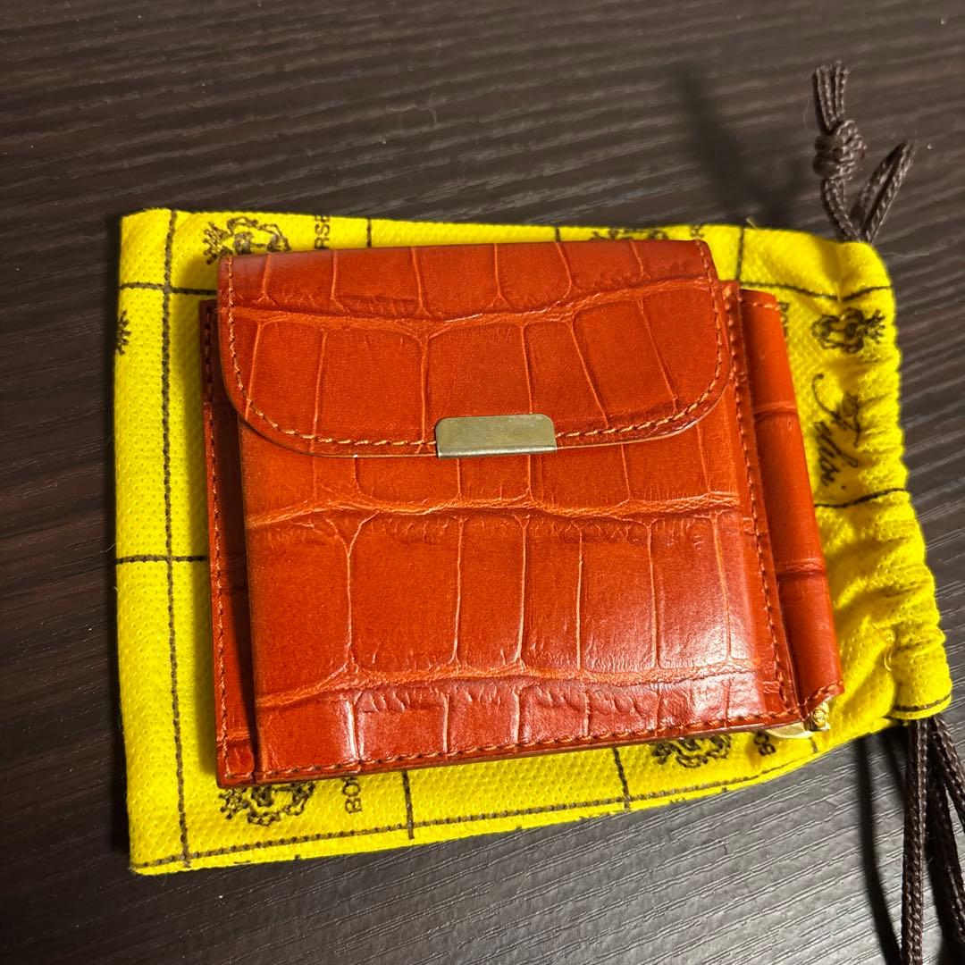 Felisi オレンジレザー マネークリップ クロコダイル型押し