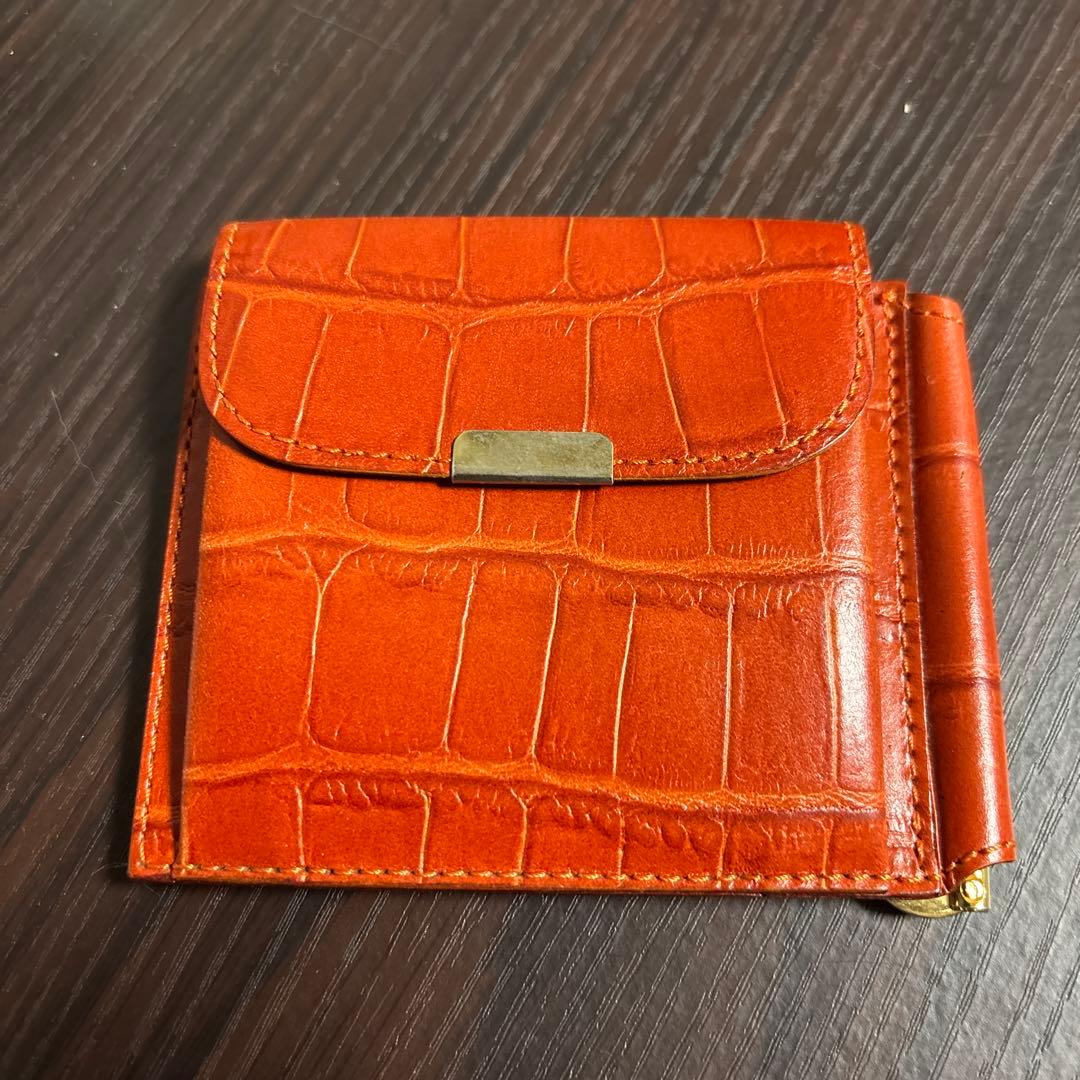 Felisi オレンジレザー マネークリップ クロコダイル型押し