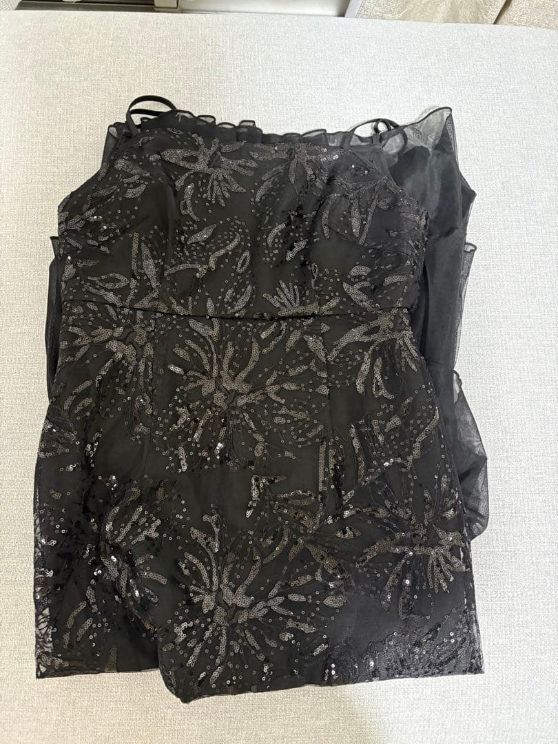 フラワースパンコールチュールフリルスリーブIラインワンピースドレス結婚式成人式