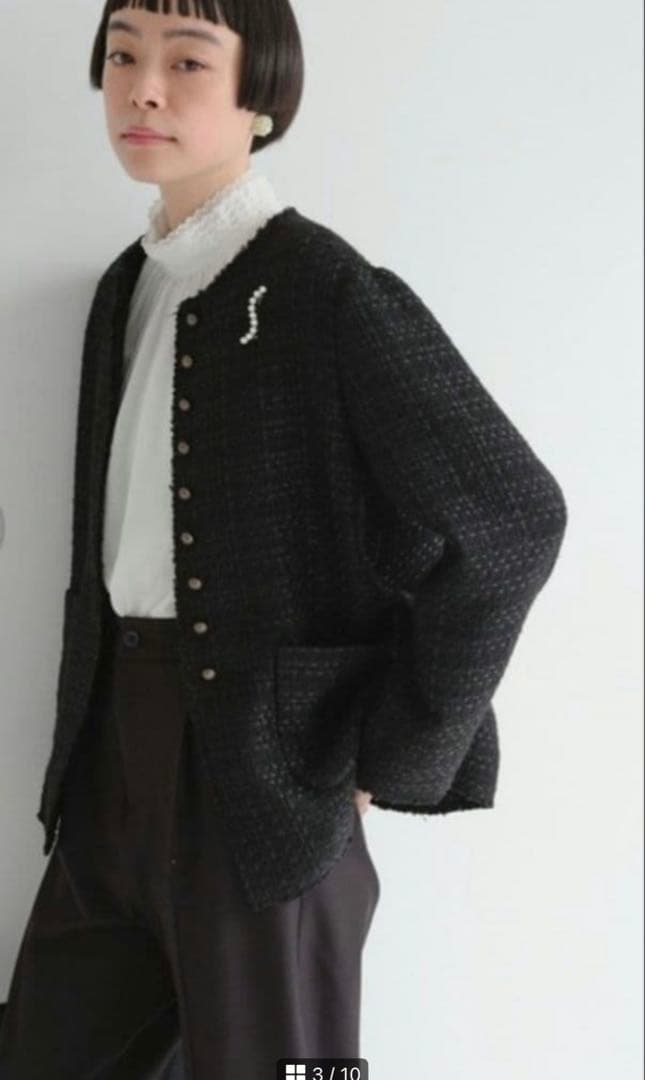 ピュアルセシンスラブツイード ノーカラージャケット pual ce cin