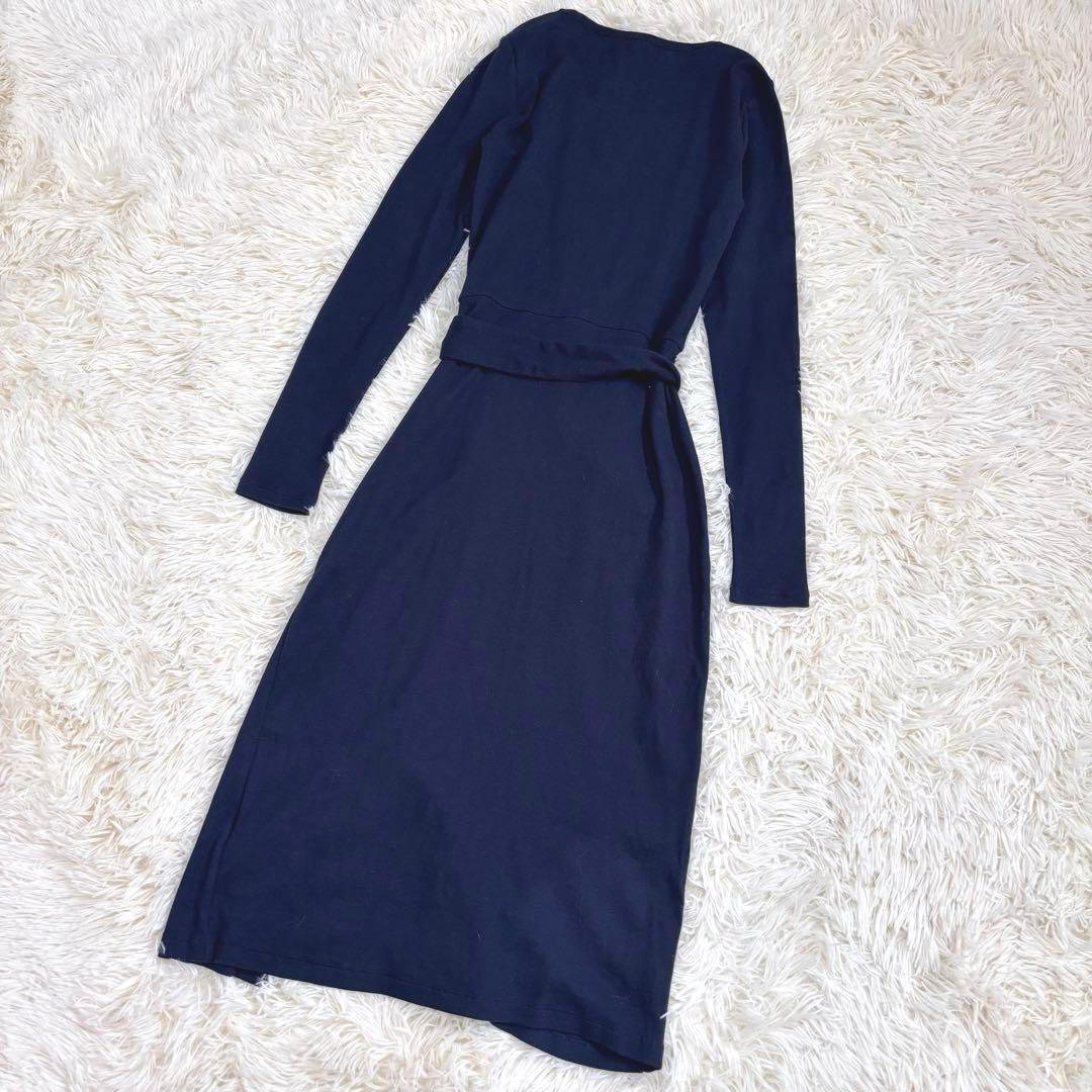 【美品】ローレンラルフローレン ベルテッド リブニット ドレス ネイビー XS