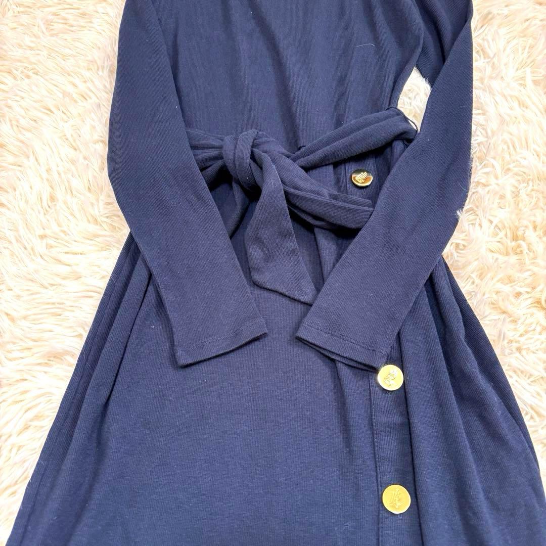 【美品】ローレンラルフローレン ベルテッド リブニット ドレス ネイビー XS