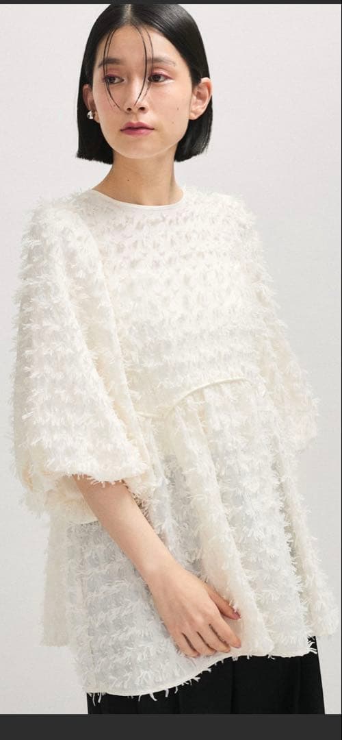 アダムエロペ　チュニック　ブラウス　ジャガードぺプラムトップス