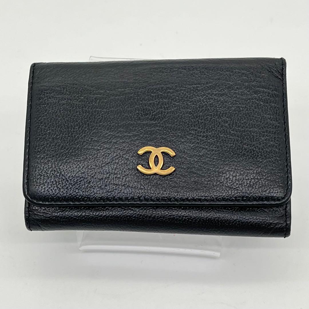 CHANEL キーケース 6連 ココマーク ロゴ金具 黒 ギャランティカード付き
