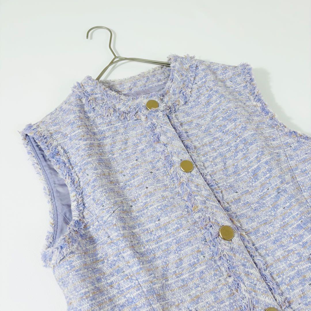 767 ボールジィ シークインツイード クルーネックジレ パープル 36