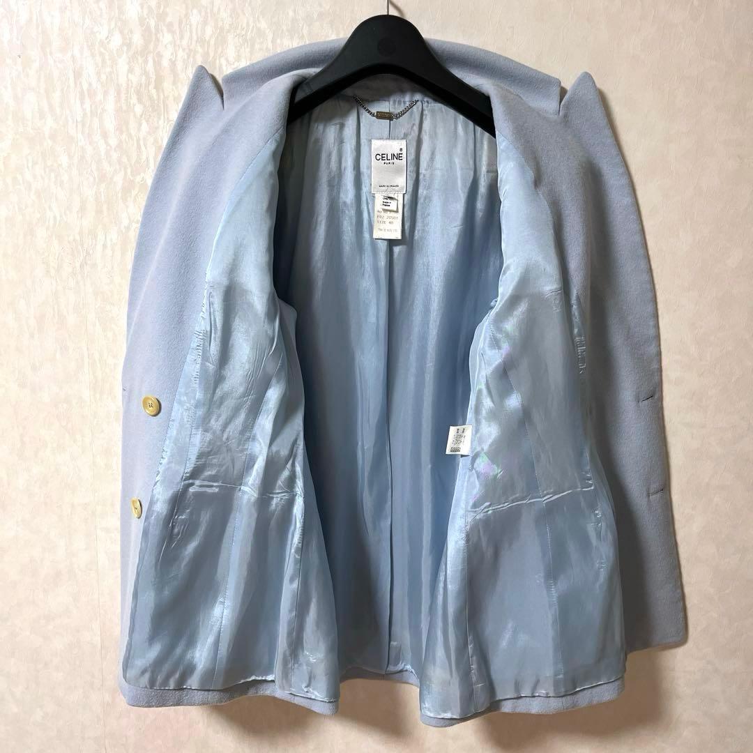 CELINE セリーヌ 水色 ダブルブレストジャケット カシミア混 フランス製
