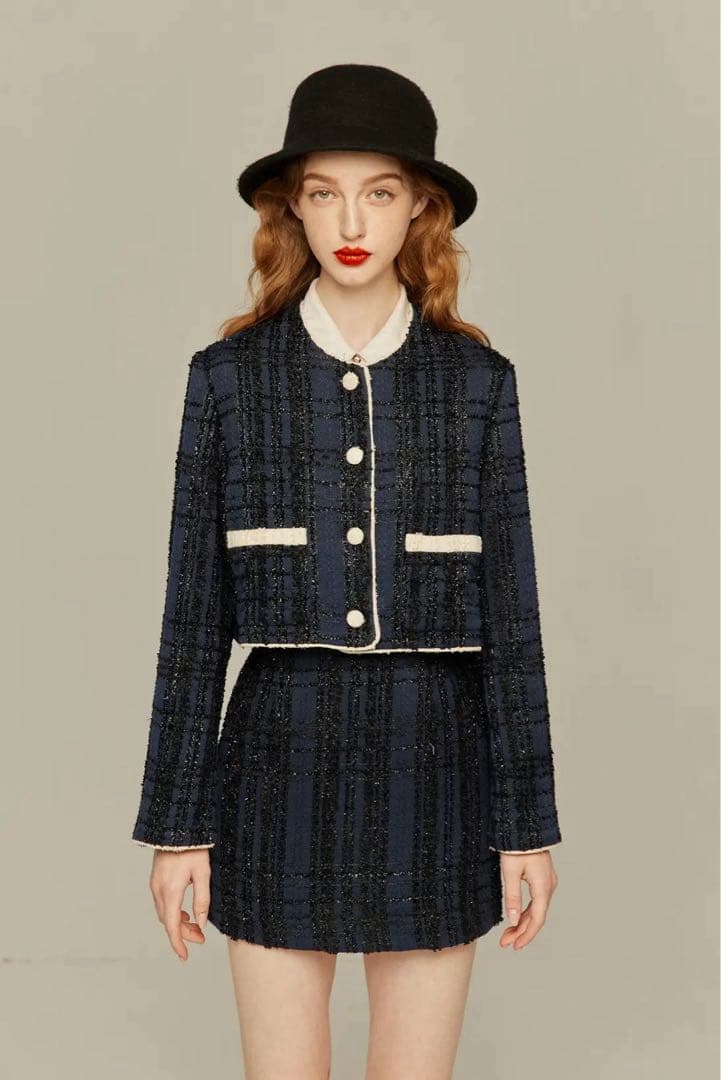 トゥエンティーズ TNEWTIES クロップドラメジャケット NAVY Sサイズ