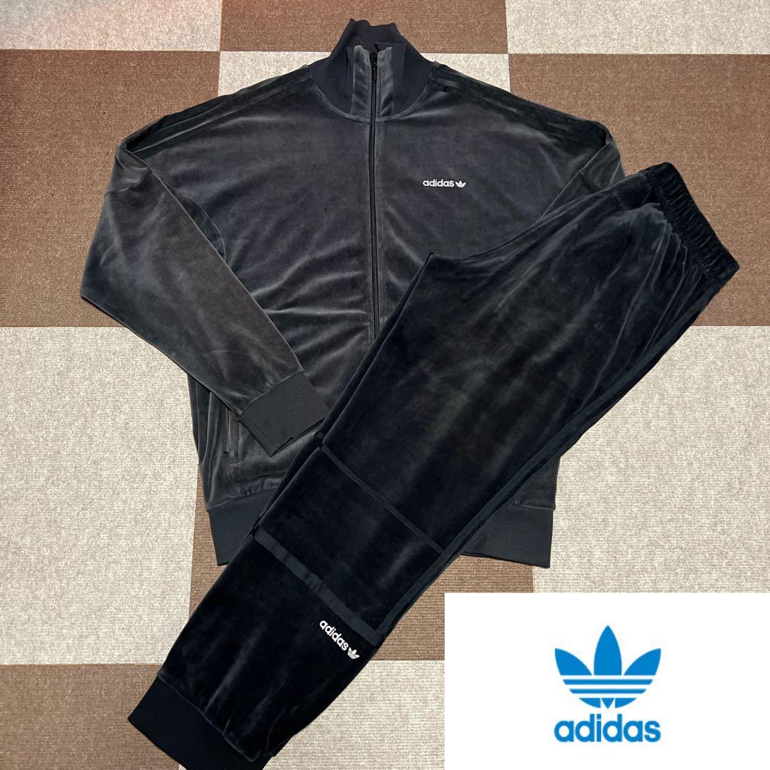 アディダス ベロアセットアップジャージ ベロアパンツ 黒ブラック 刺繍 常田大希