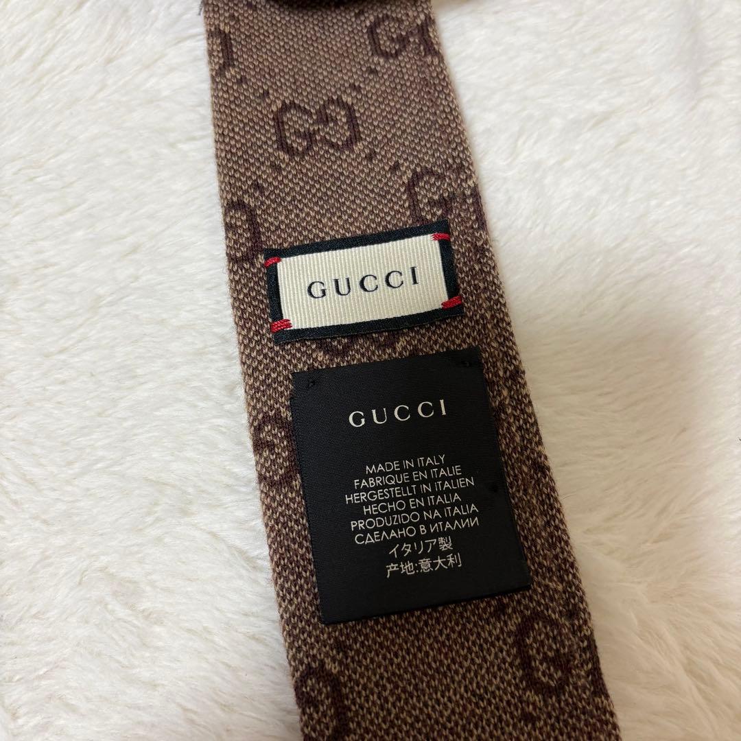 美品 ✨現行タグ✨GUCCI ネクタイ ナロータイ GG柄 ブラウン ウール 毛