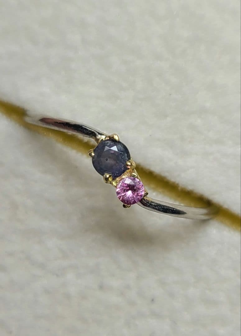 もちこ★ブラジルアレキ&パパラチアサファイアリングPt900★