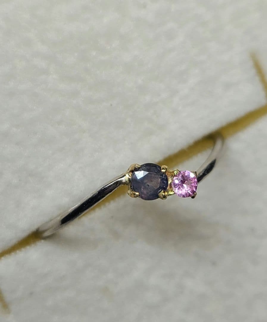 もちこ★ブラジルアレキ&パパラチアサファイアリングPt900★