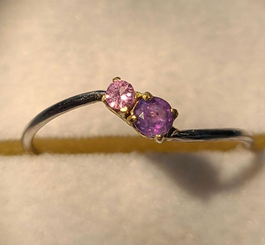 もちこ★ブラジルアレキ&パパラチアサファイアリングPt900★