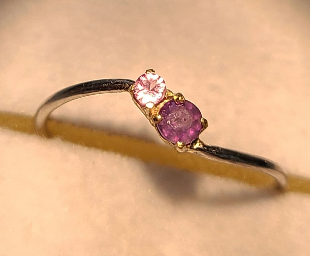 もちこ★ブラジルアレキ&パパラチアサファイアリングPt900★