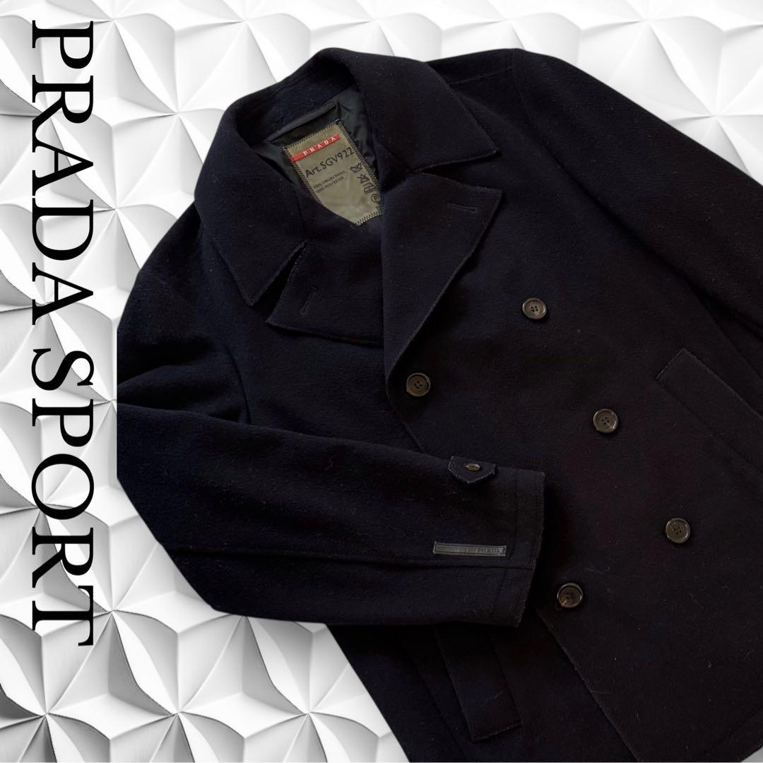 【美品】PRADA SPORTプラダ ウール ピーコート ブラックArchive