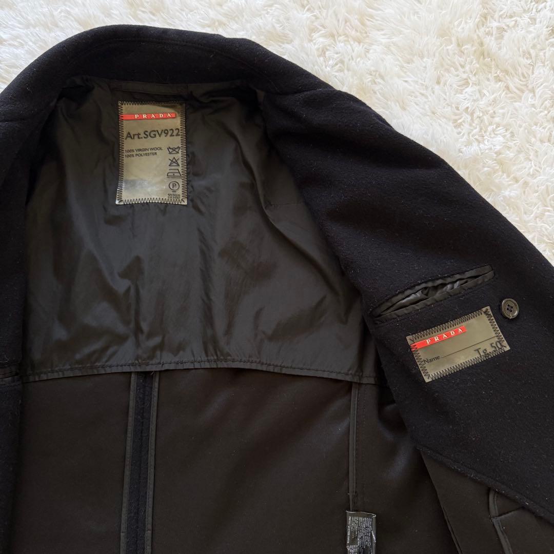【美品】PRADA SPORTプラダ ウール ピーコート ブラックArchive