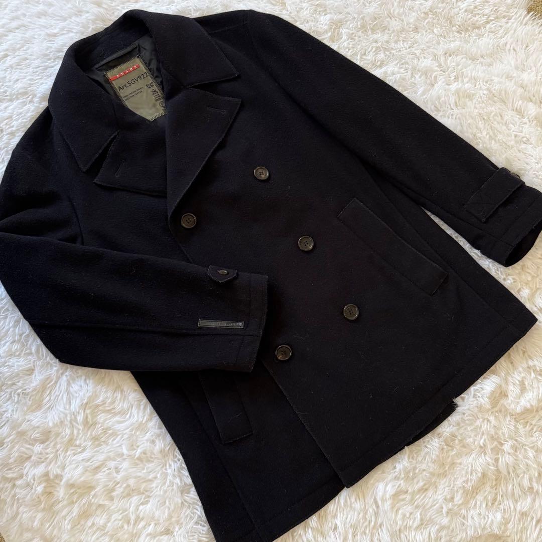 【美品】PRADA SPORTプラダ ウール ピーコート ブラックArchive