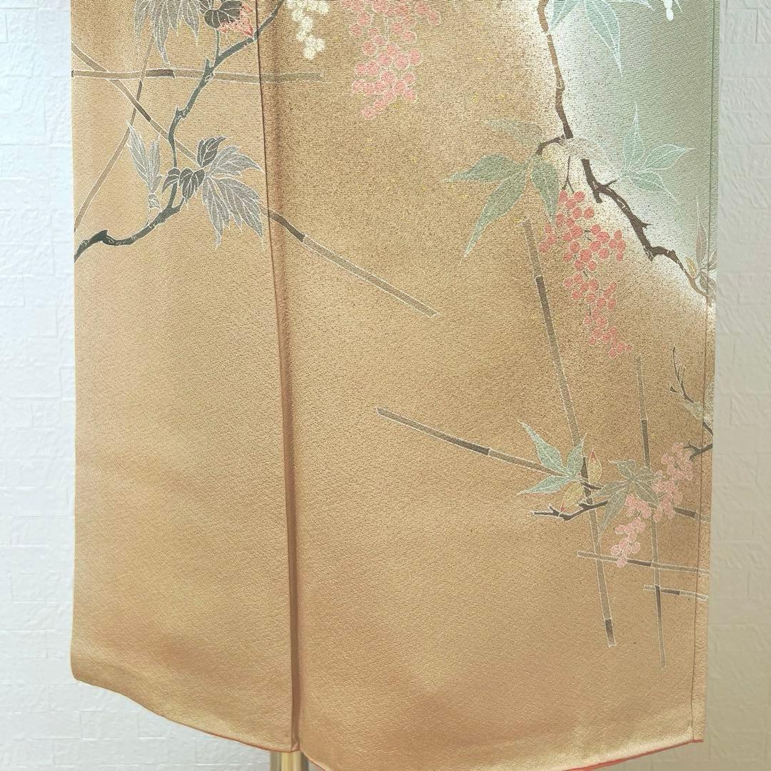 455 訪問着フルセット 正絹 くすみグリーン 灰緑 友禅 金彩 刺繍 暈し染め