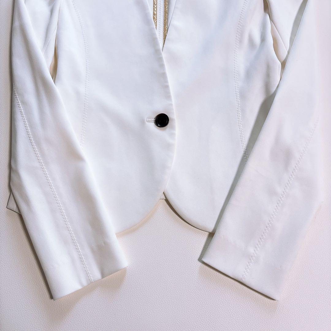 ちい　Beige/ベイジ ノーカラージャケット 白　ホワイト　S相当