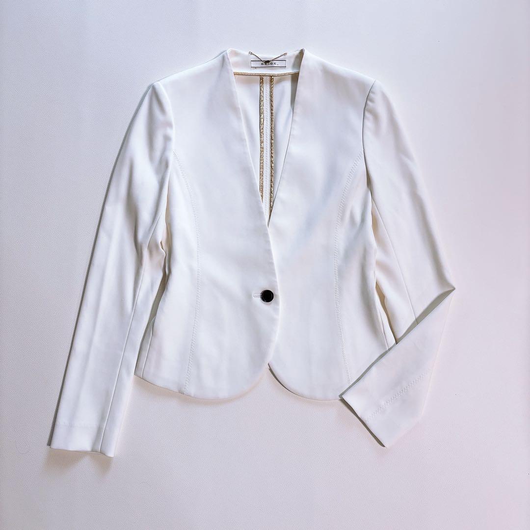ちい　Beige/ベイジ ノーカラージャケット 白　ホワイト　S相当