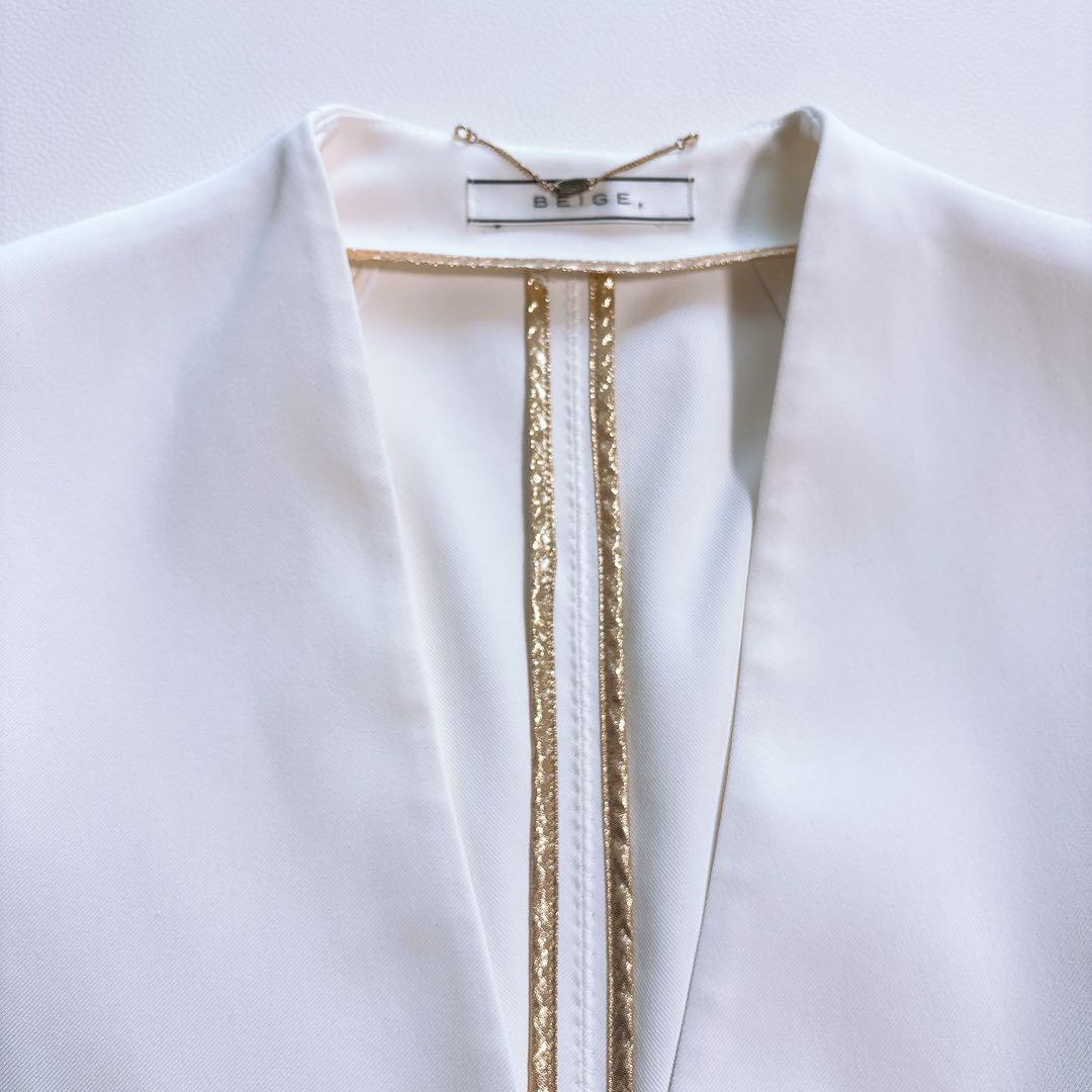 ちい　Beige/ベイジ ノーカラージャケット 白　ホワイト　S相当