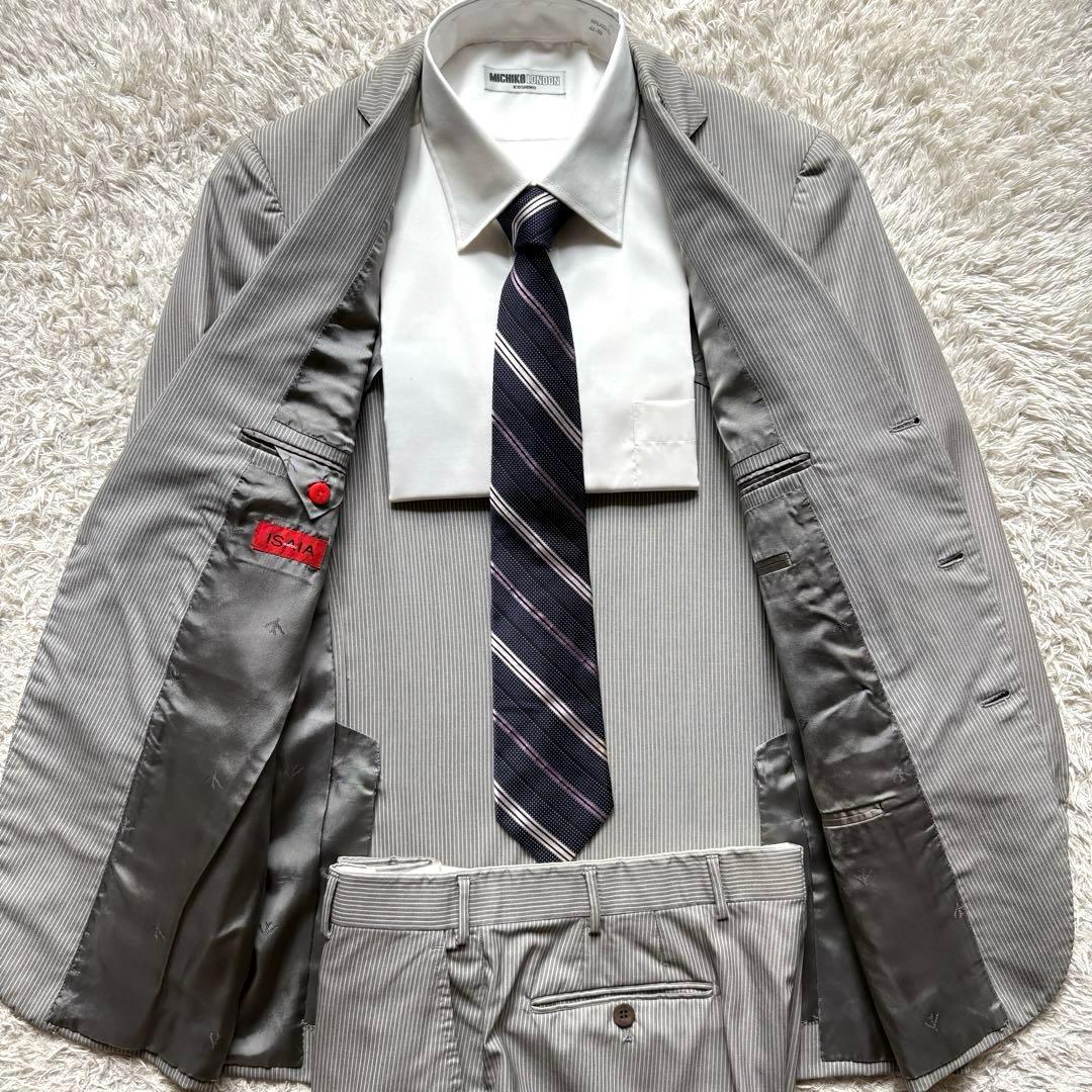 ★イタリア製★ ISAIA セットアップ スーツ ストライプ シングル グレー