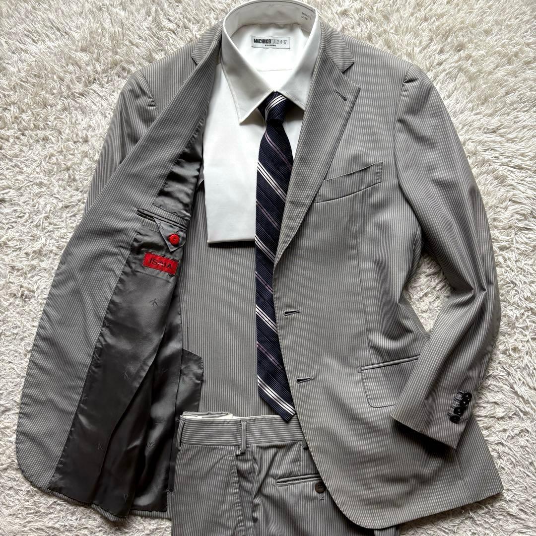 ★イタリア製★ ISAIA セットアップ スーツ ストライプ シングル グレー