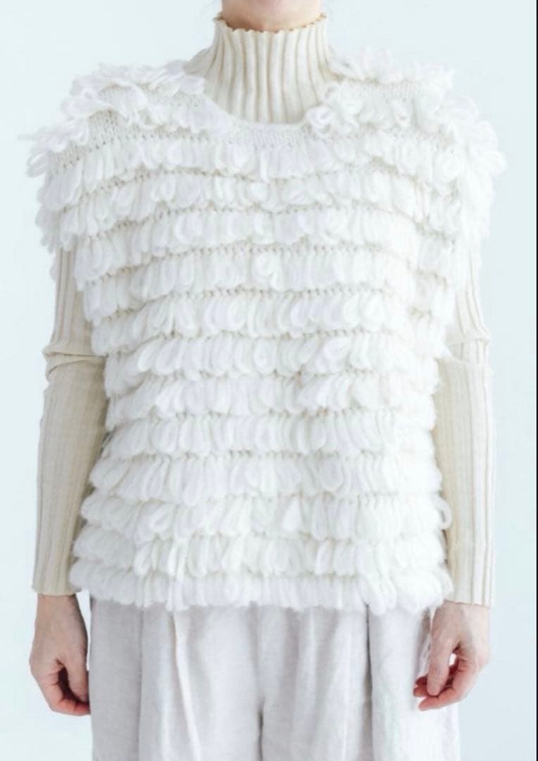 Ecru et Pousse Gauze# ハンドニットベスト新品未使用