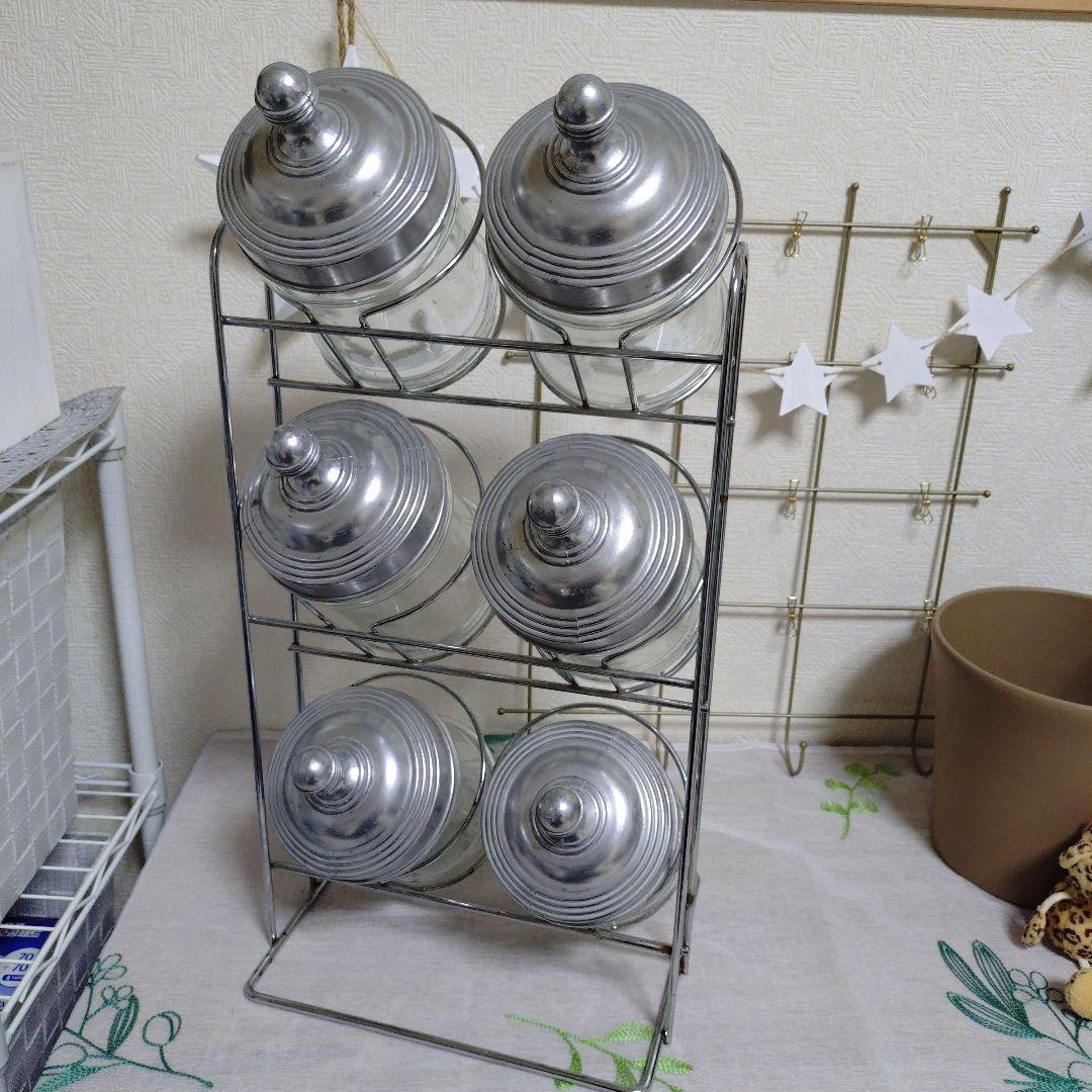 ダルトンガラス瓶・キャニスター 6個セット スタンド付き