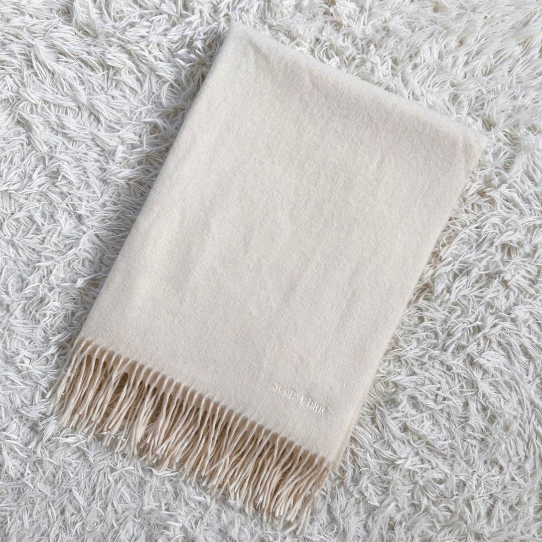 【未使用】シーバイクロエ　洗える♡カシミヤ100 % 大判ストール　ホワイト