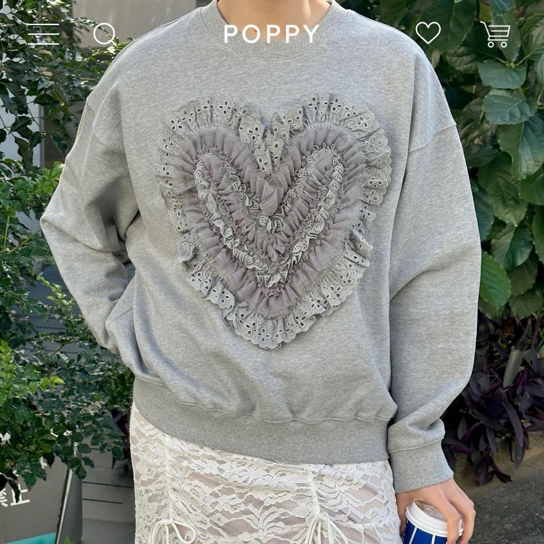 POPPY コットンレースハートスウェット（グレー）