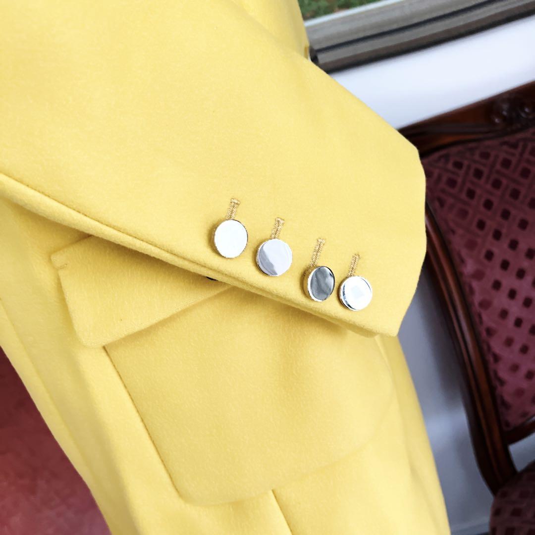 美品　GUCCIグッチ　ウール　ダブルブレスト　コート　イエロー　シルバー　ロゴ