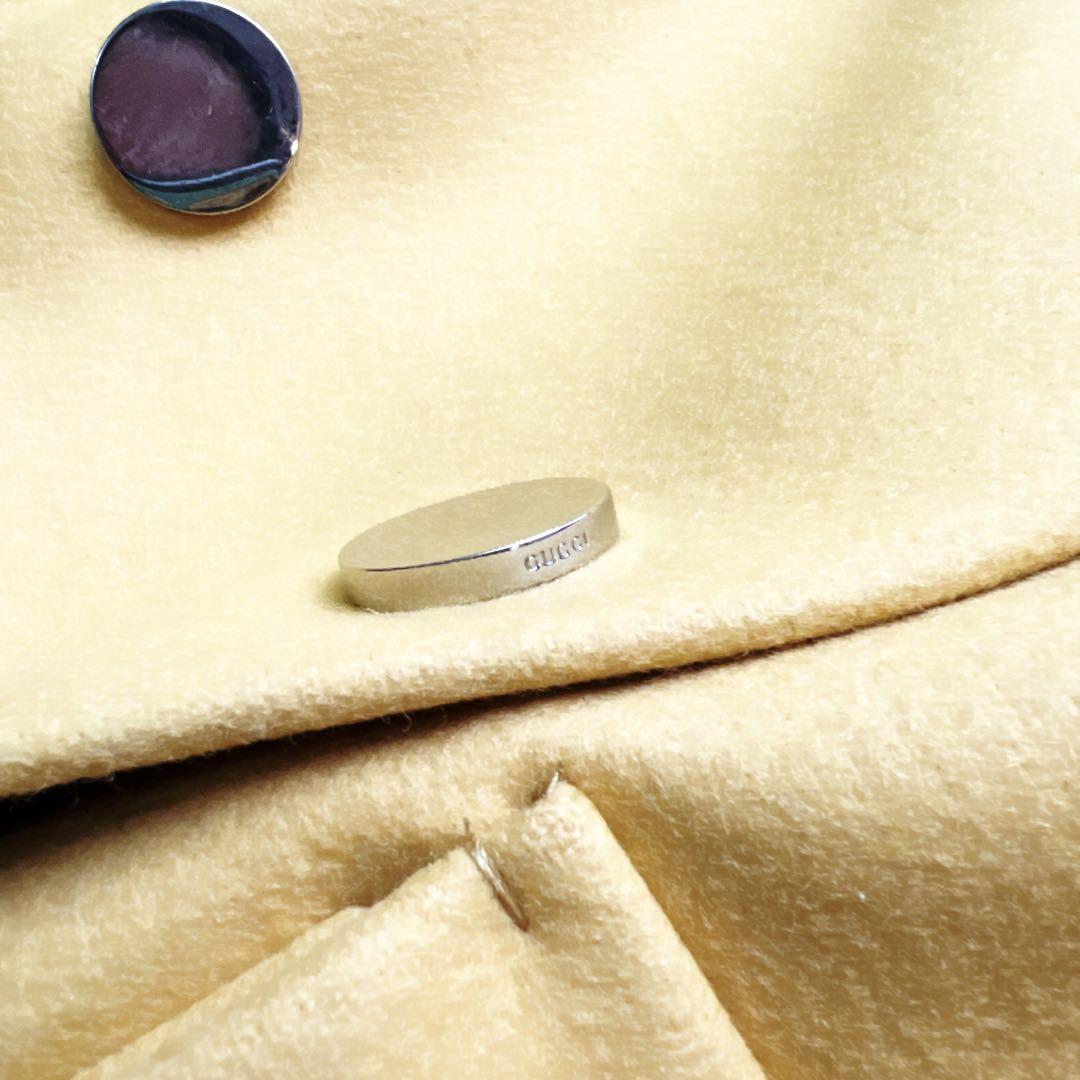 美品　GUCCIグッチ　ウール　ダブルブレスト　コート　イエロー　シルバー　ロゴ