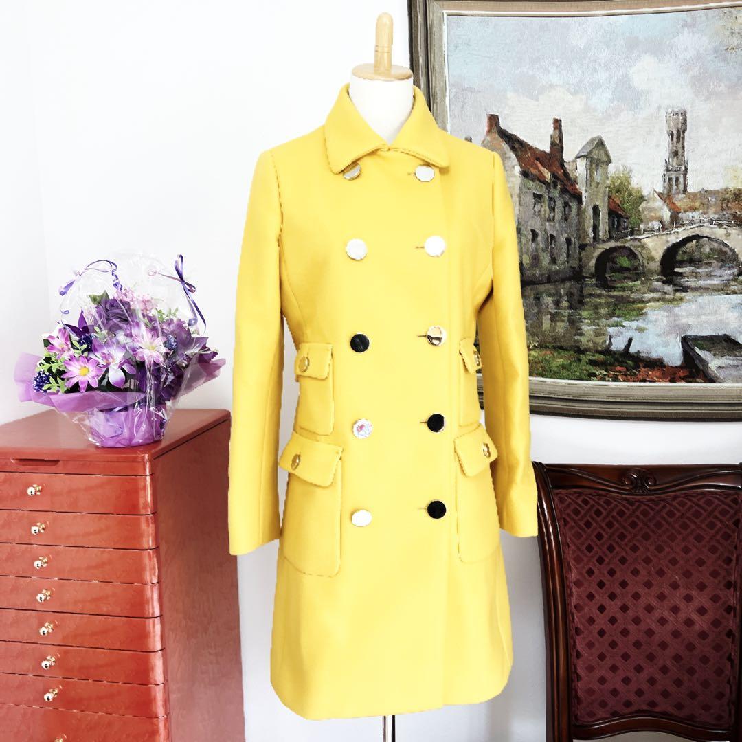 美品　GUCCIグッチ　ウール　ダブルブレスト　コート　イエロー　シルバー　ロゴ