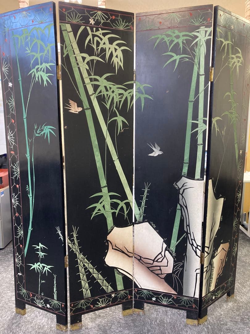 【TI】中国骨董貴重品！　美しい鶴と花の屏風 四つ折り　I-607