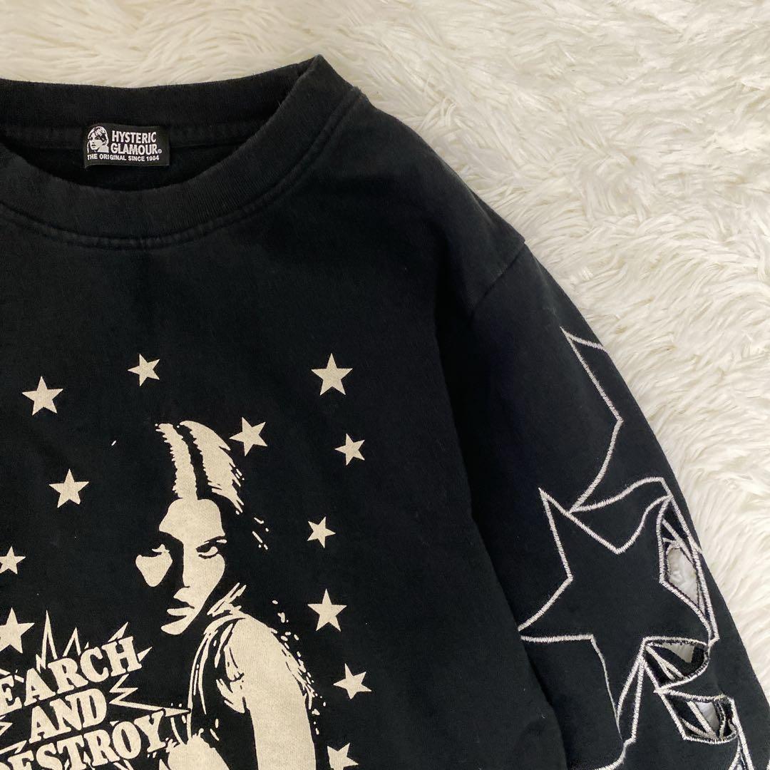 希少 ヒステリックグラマー ヒスガール スウェット 星柄 切り抜き刺繍 ブラック