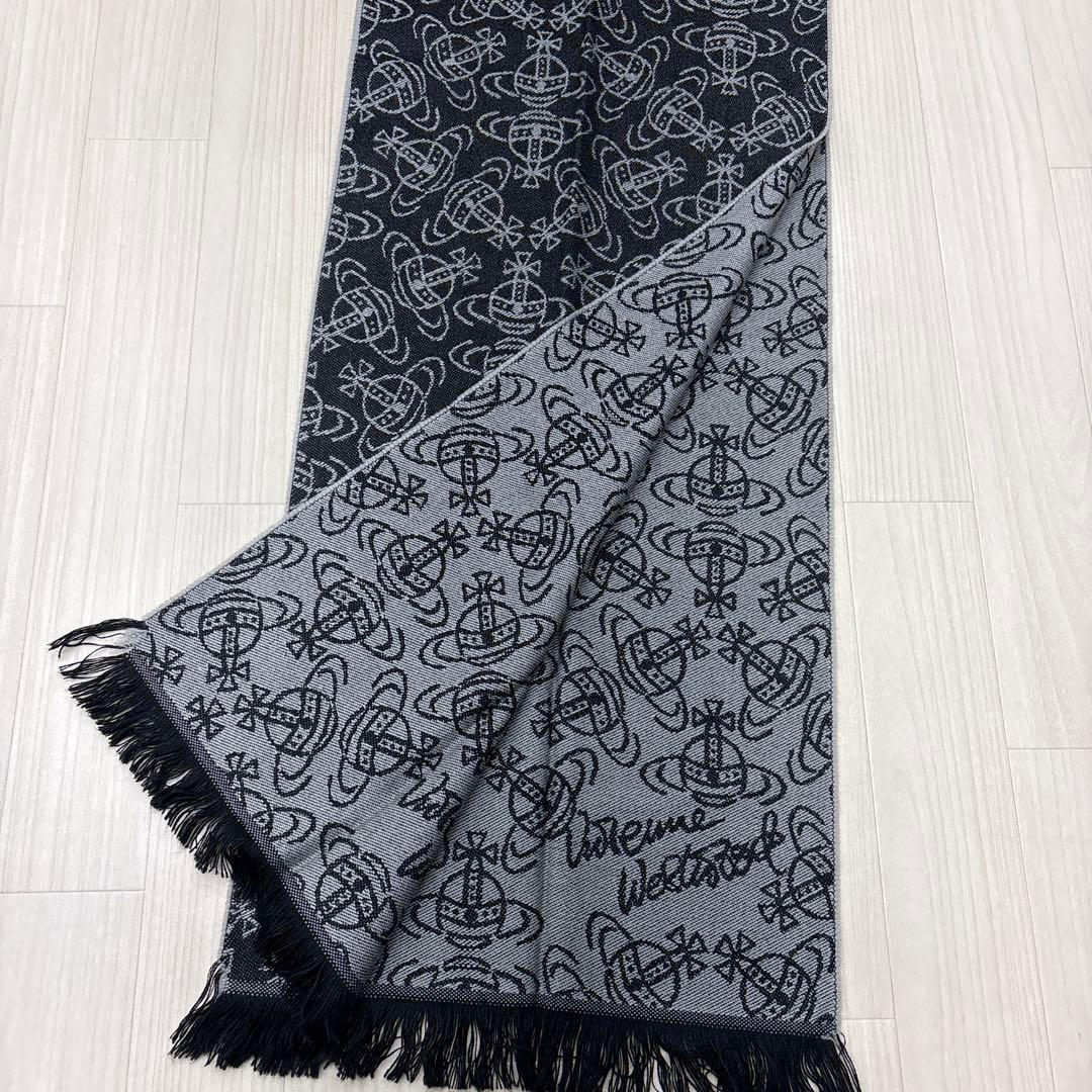 ☆ ヴィヴィアンウエストウッド マフラー オーブ 総柄 ブラック グレー