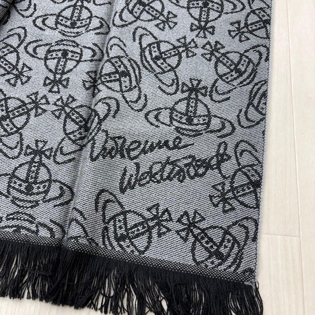 ☆ ヴィヴィアンウエストウッド マフラー オーブ 総柄 ブラック グレー