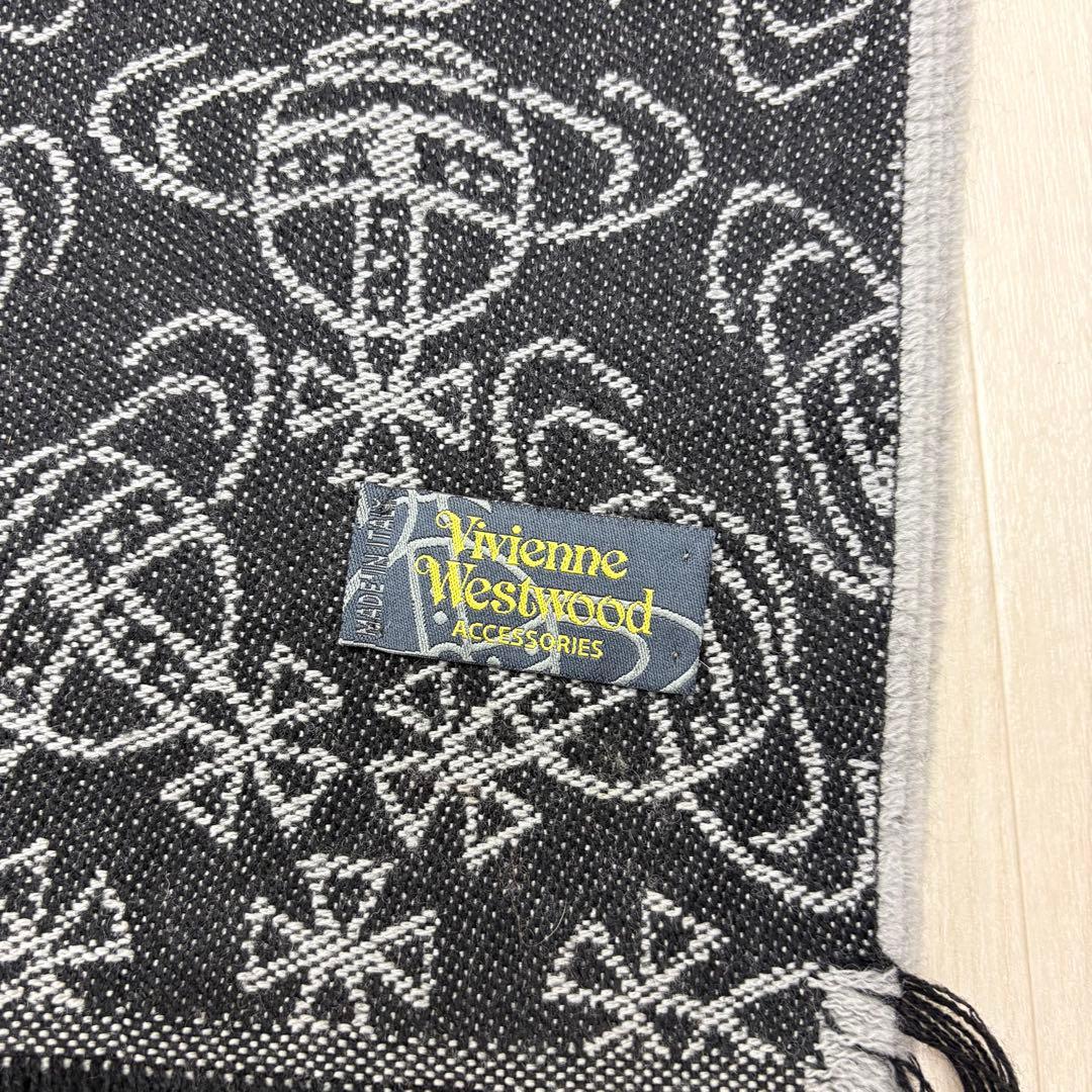 ☆ ヴィヴィアンウエストウッド マフラー オーブ 総柄 ブラック グレー