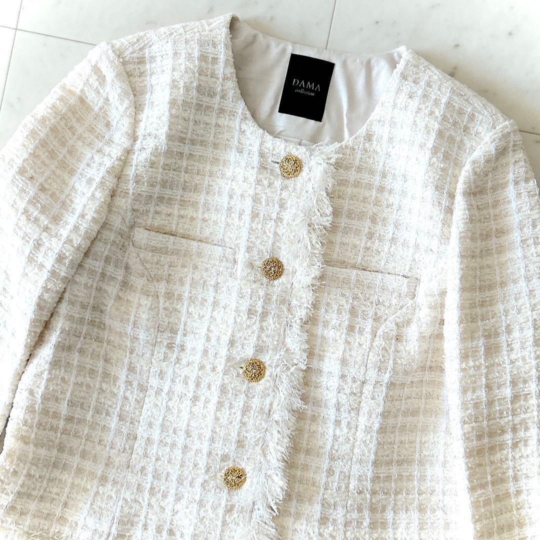 美品 ダーマコレクション 13R コットン ウール ツイードジャケット 金ボタン