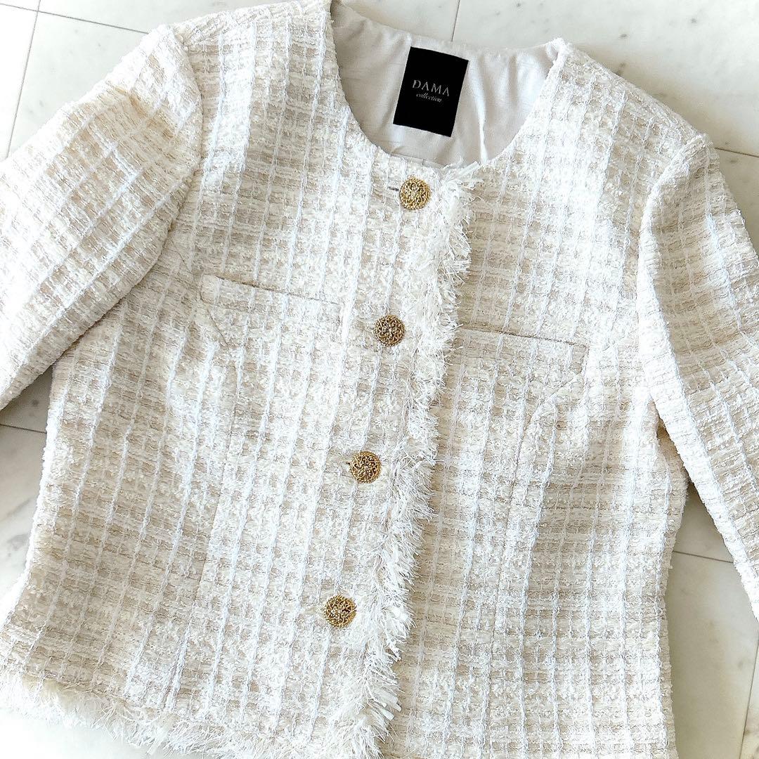 美品 ダーマコレクション 13R コットン ウール ツイードジャケット 金ボタン