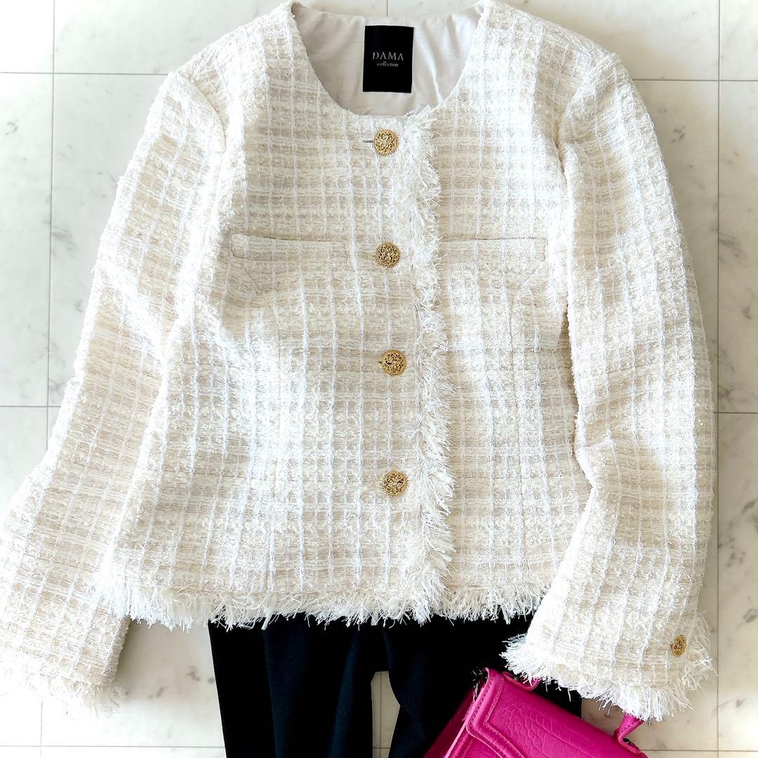 美品 ダーマコレクション 13R コットン ウール ツイードジャケット 金ボタン