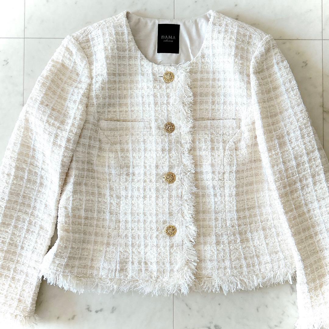 美品 ダーマコレクション 13R コットン ウール ツイードジャケット 金ボタン