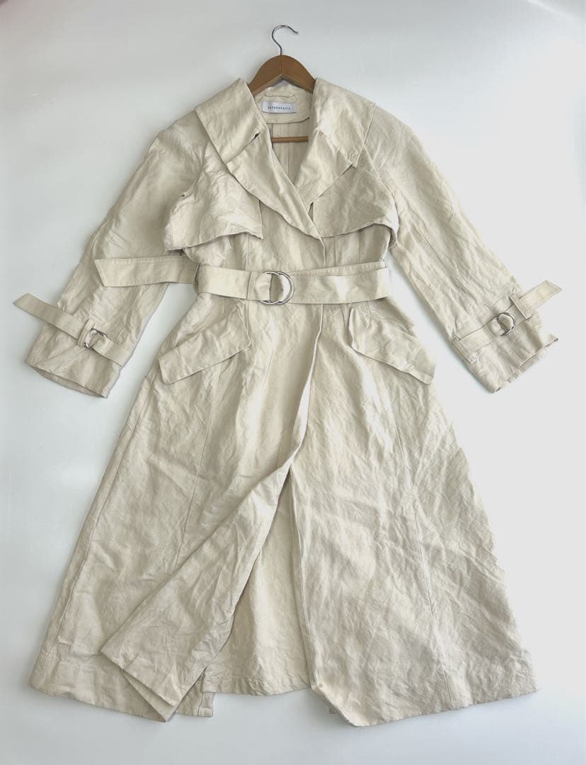 美品✨サヤカデイヴィス 定価14万 トレンチコート リネン ホワイト ベルト付き